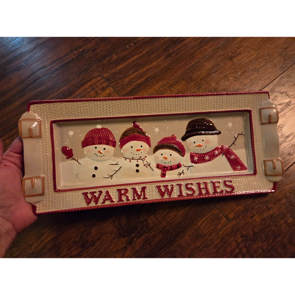 St. Nicholas Square Plate Cookie Tray "Warm Wishes" 14x6 Christmas Holiday - Picture 1 of 3